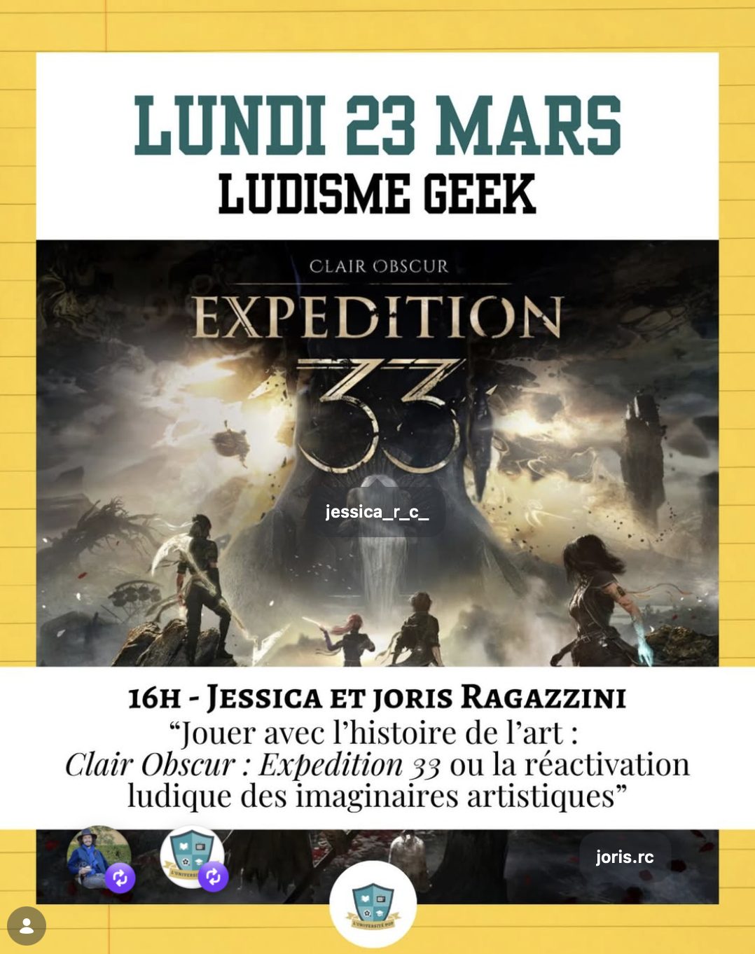 Jouer avec l’histoire de l’art : Clair Obscur : Expedition 33 ou la réactivation ludique des imaginaires artistiques(23 mars 2026)